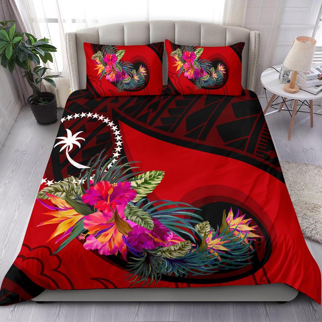 Chuuk Bedding Set - Polynesian Hook And Hibiscus (Red) - Polynesian Pride
