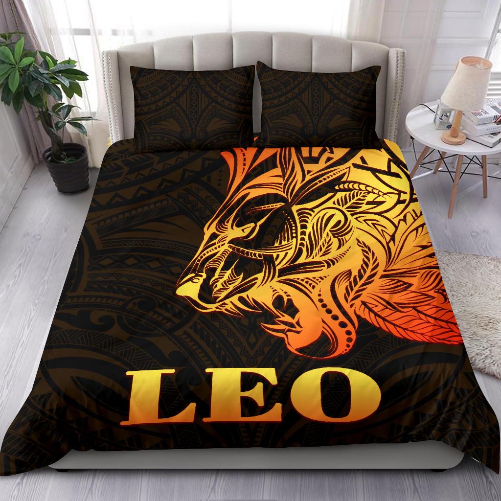 Sun In Leo Zodiac Bedding Set Polynesian Tattoo Simple - Orange Black - Polynesian Pride