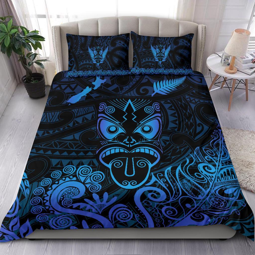 Maori Aotearoa Rugby Haka Bedding Set New Zealand Silver Fern - Blue Art - Polynesian Pride