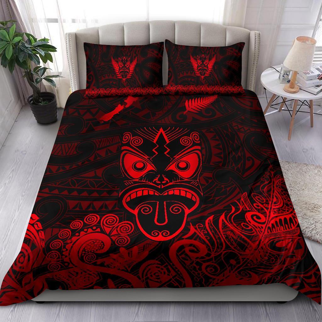 Maori Aotearoa Rugby Haka Bedding Set New Zealand Silver Fern - Red Art - Polynesian Pride