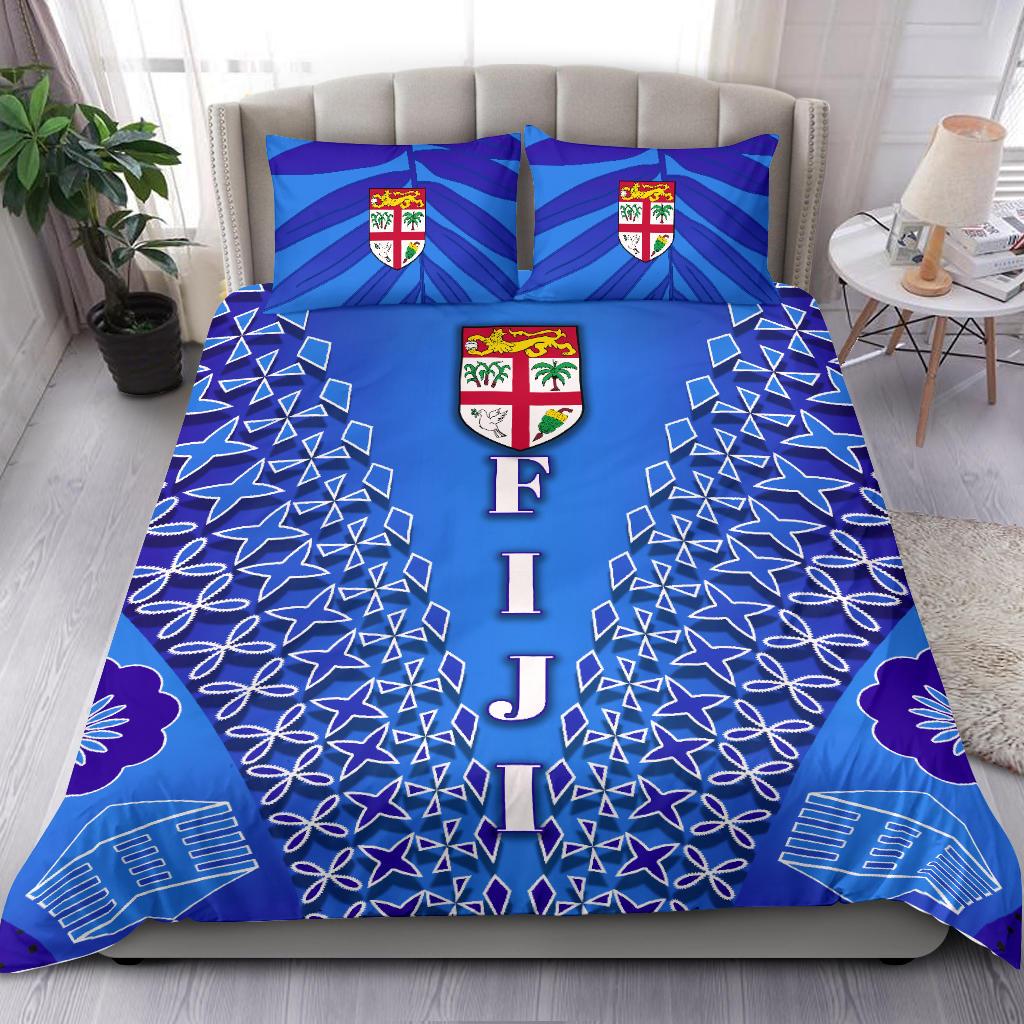 Fiji Drua Bedding Set Tapa Blue - Polynesian Pride