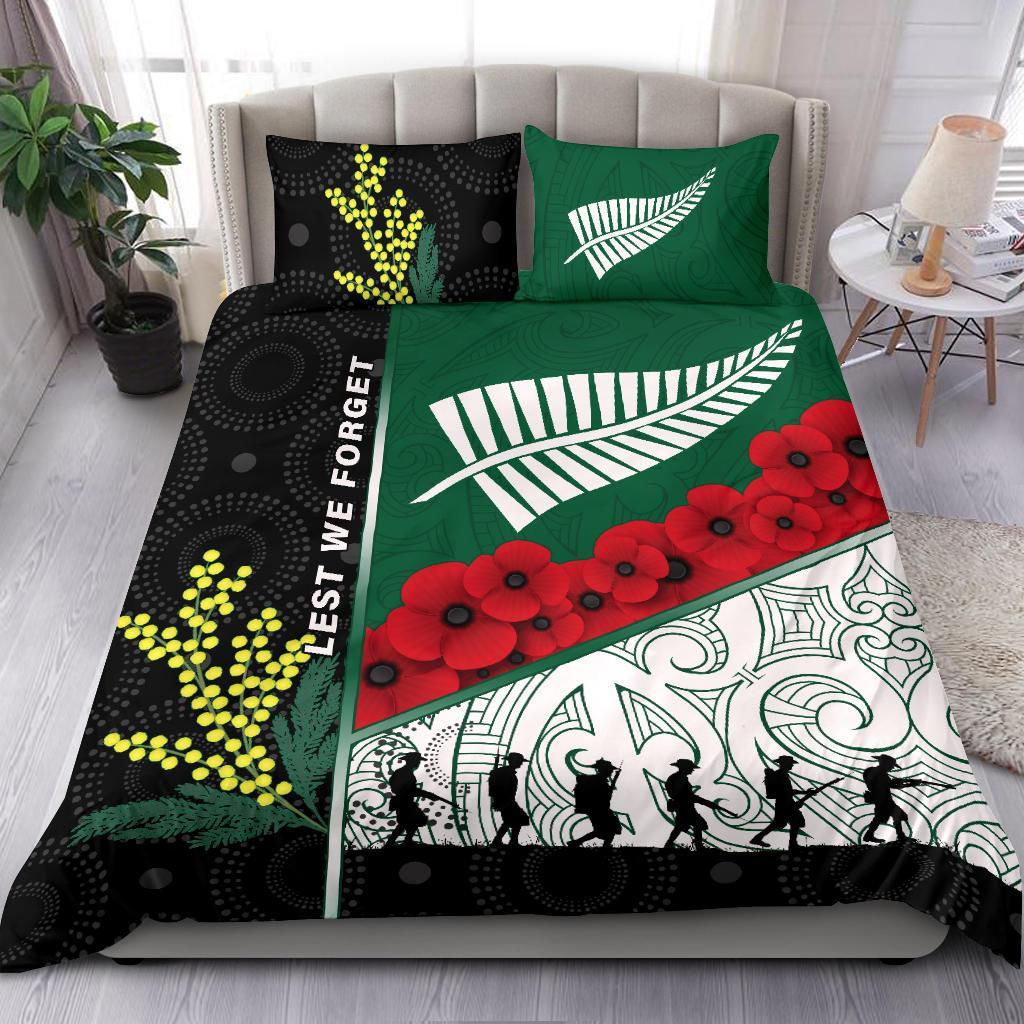 Anzac Day - Lest We Forget Bedding Set Australia Indigenous and New Zealand Maori Green - Polynesian Pride