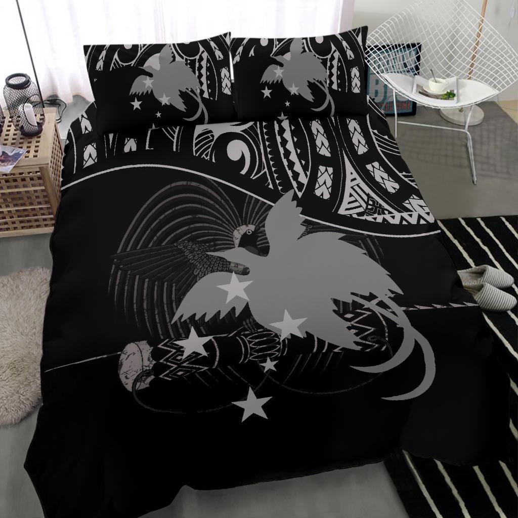 Papua New Guinea Duvet Cover Set - Papua New Guinea Flag & Coat Of Arms Black - Polynesian Pride