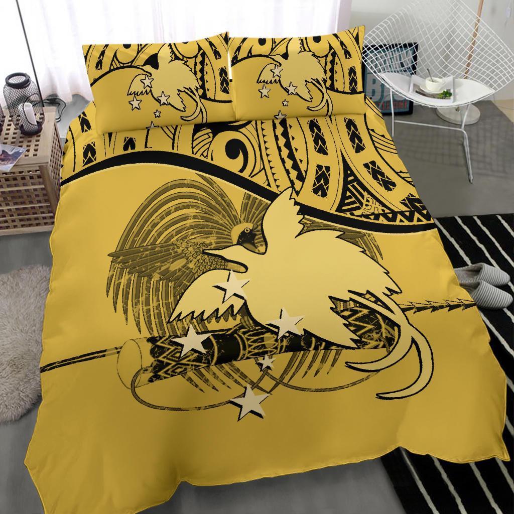 Papua New Guinea Duvet Cover Set - Papua New Guinea Flag & Coat Of Arms Yellow - Polynesian Pride