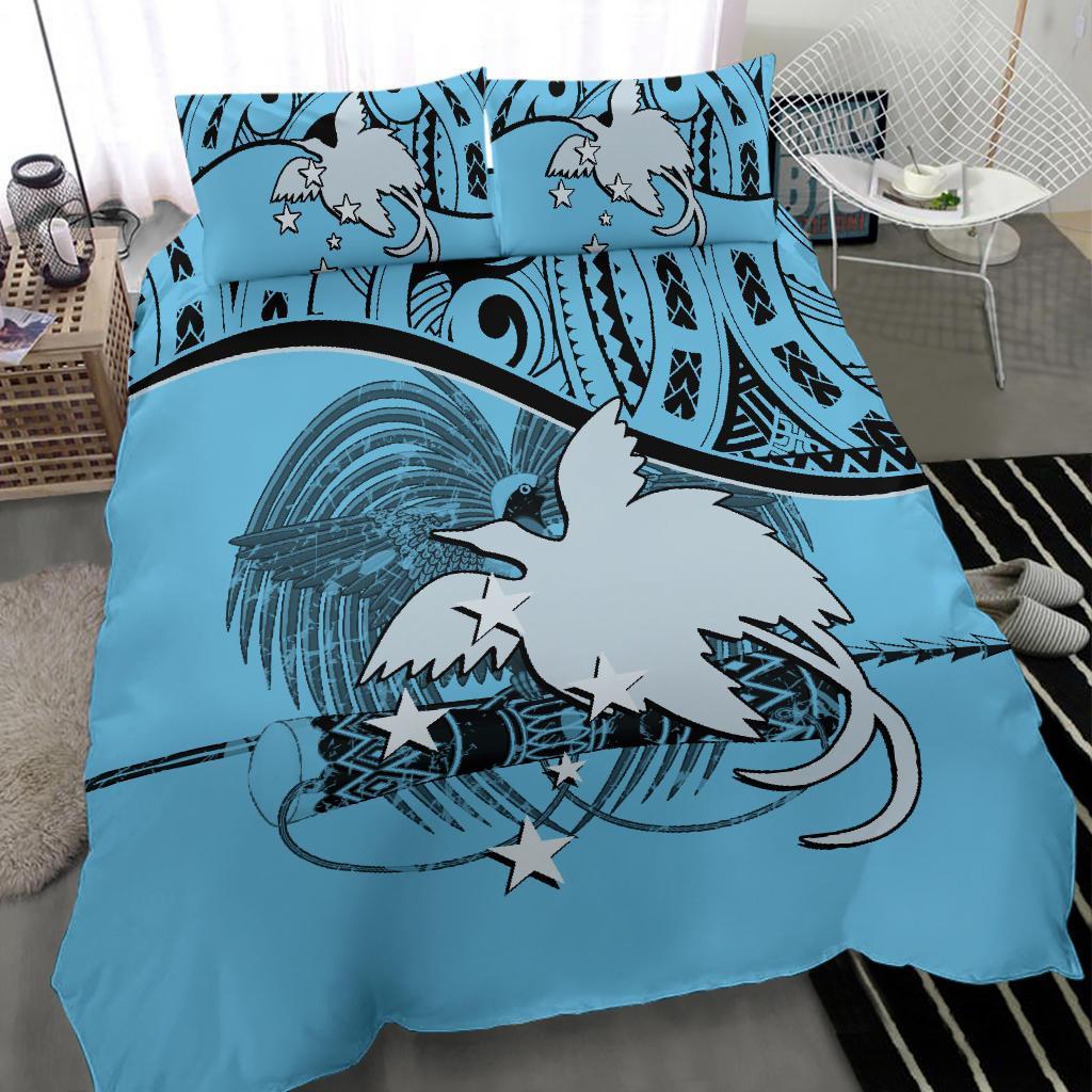 Papua New Guinea Duvet Cover Set - Papua New Guinea Flag & Coat Of Arms Blue - Polynesian Pride