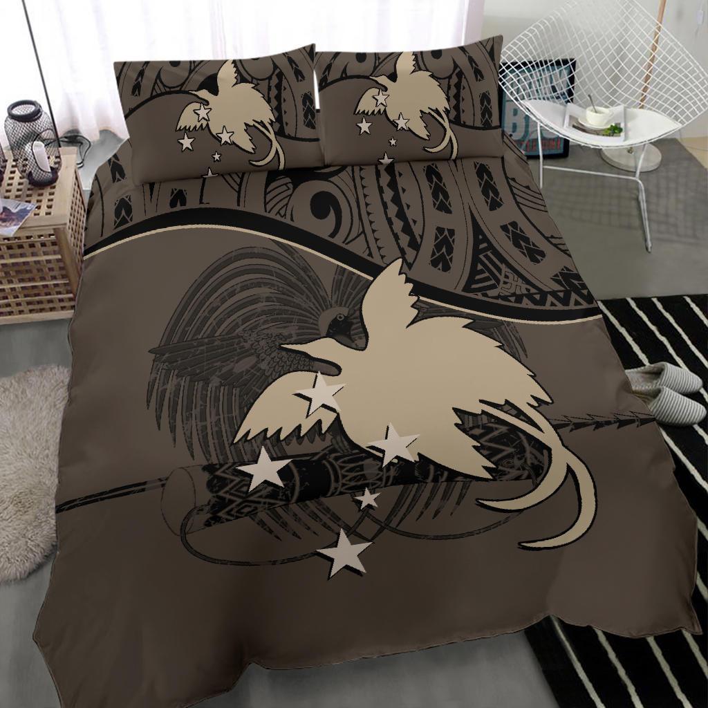 Papua New Guinea Duvet Cover Set - Papua New Guinea Flag & Coat Of Arms Brown - Polynesian Pride