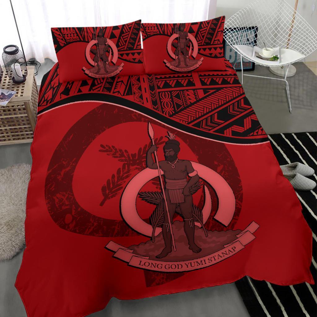 Vanuatu Duvet Cover Set - Vanuatu Coat Of Arms Red - Polynesian Pride