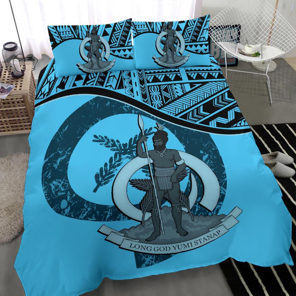 Vanuatu Duvet Cover Set - Vanuatu Coat Of Arms Blue - Polynesian Pride