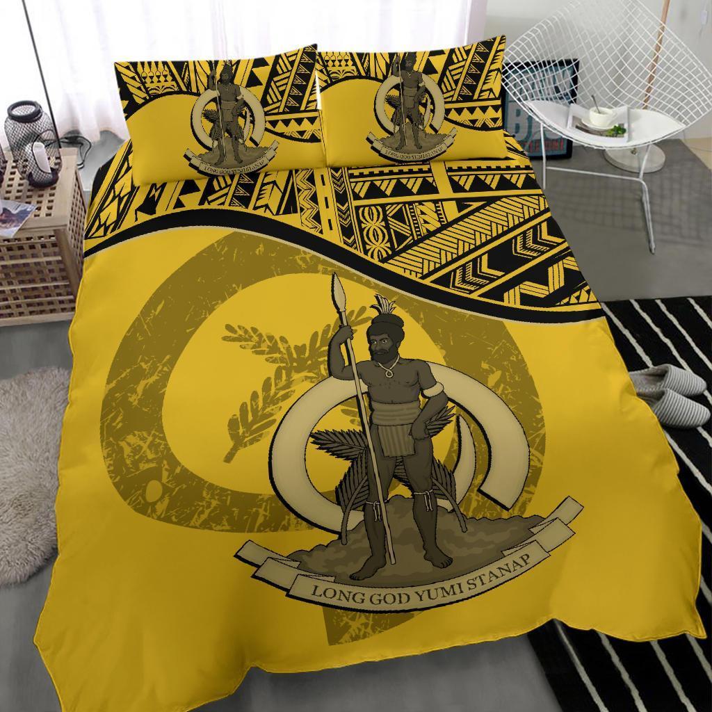Vanuatu Duvet Cover Set - Vanuatu Coat Of Arms Yellow - Polynesian Pride