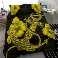 Hawaiian Anchor Poly Tribal Hibiscus Polynesian Bedding Set Yellow - Polynesian Pride