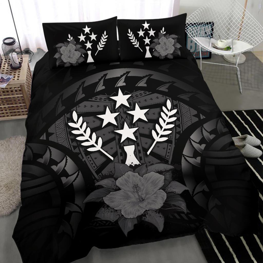 Kosrae Duvet Cover Set - Kosrae Flag & Gray Hibiscus - Polynesian Pride