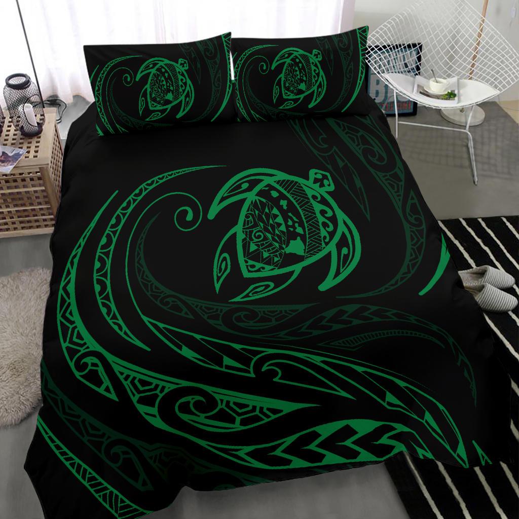 Hawaiian Map Turtle Polynesian Bedding Set - Green - Frida Style - Polynesian Pride