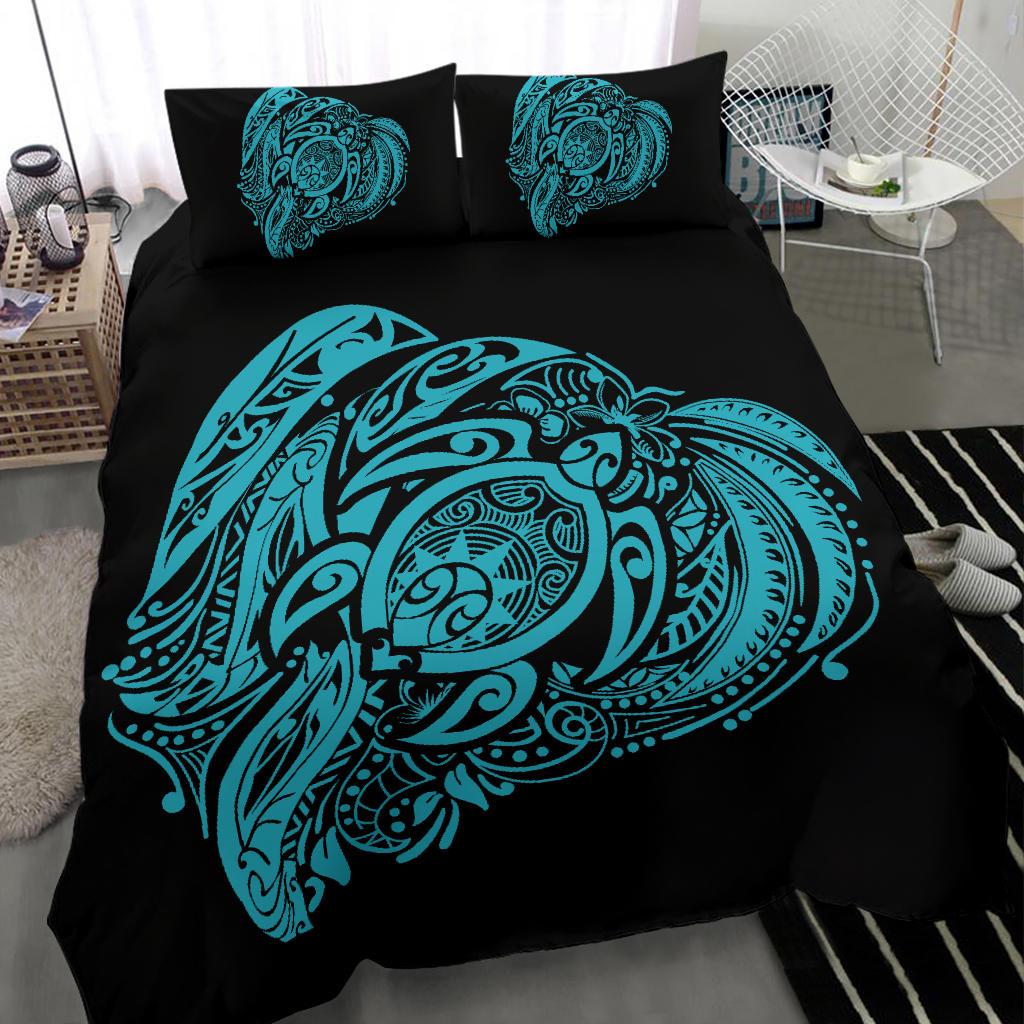 Hawaiian Turtle Hibiscus Polynesian Bedding Set Simple Blue - Polynesian Pride
