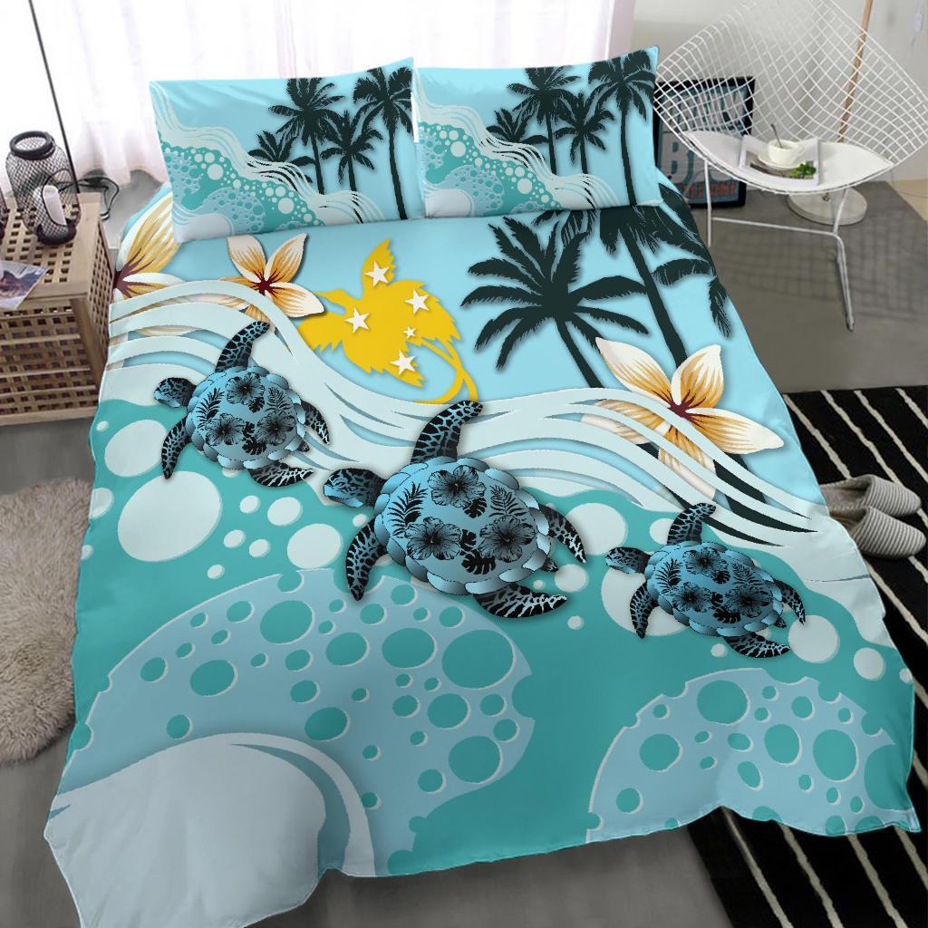 Polynesian Duvet Cover Set - Papua New Guinea Bedding Set Blue Turtle Hibiscus - Polynesian Pride