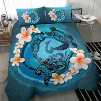 Polynesian Duvet Cover Set - Cook Islands Bedding Set Blue Plumeria Animal Tattoo - Polynesian Pride