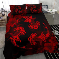 Hawaiian Hammerhead Shark Hibiscus Red Polynesian Bedding Set - Polynesian Pride