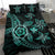 Hawaiian Map Art Turtle Kanaka Hibiscus Plumeria Turquoise Polynesian Bedding Set - Polynesian Pride