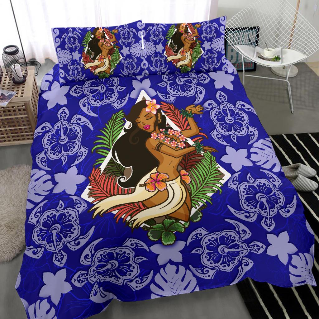 Polynesian Hawaii Duvet Cover Set - Hawaiian Girl Blue - Polynesian Pride