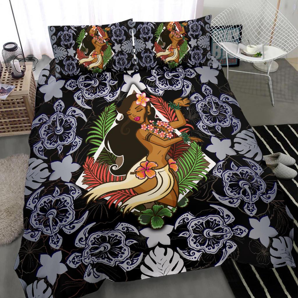 Polynesian Hawaii Duvet Cover Set - Hawaiian Girl Silver - Polynesian Pride