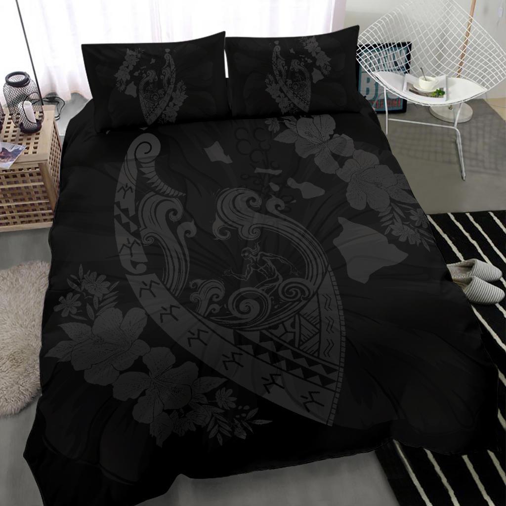 Hawaiian Fish Hook Hibiscus Banzai Surfing Polynesian Bedding Set Grey - Polynesian Pride