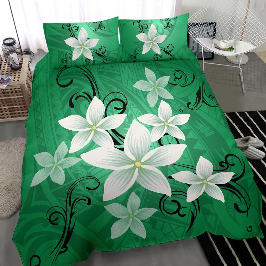 Hawaiian Plumeria Polynesian Bedding Set - Green - Polynesian Pride