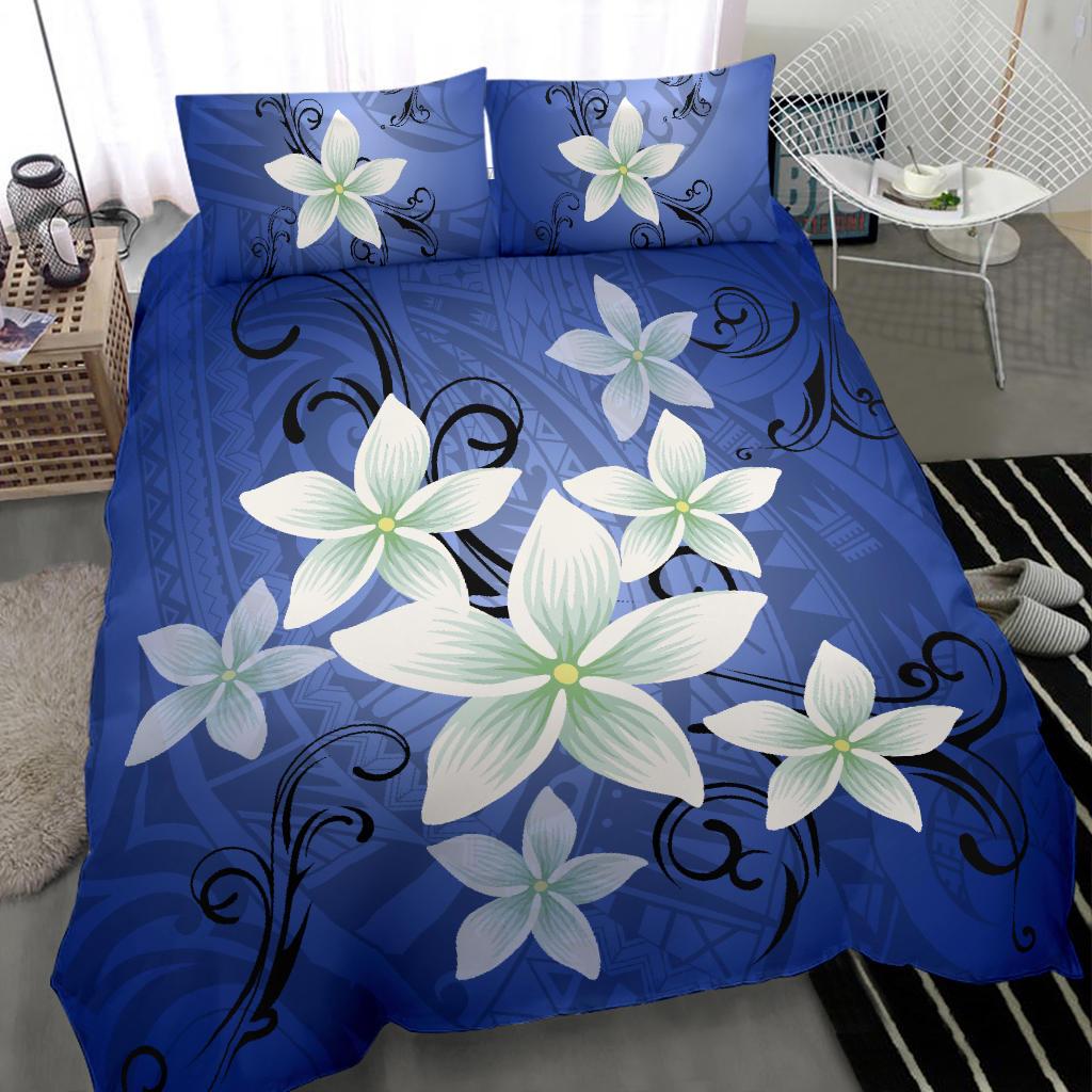 Hawaiian Plumeria Polynesian Bedding Set - Blue - Polynesian Pride