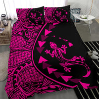 Hawaiian Map Gecko Tattoo Kakau Polynesian Bedding Set Pink - Polynesian Pride