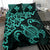 Hawaiian Map Turtle Hibiscus Kanaka Polynesian Bedding Set - Turquoise - Polynesian Pride