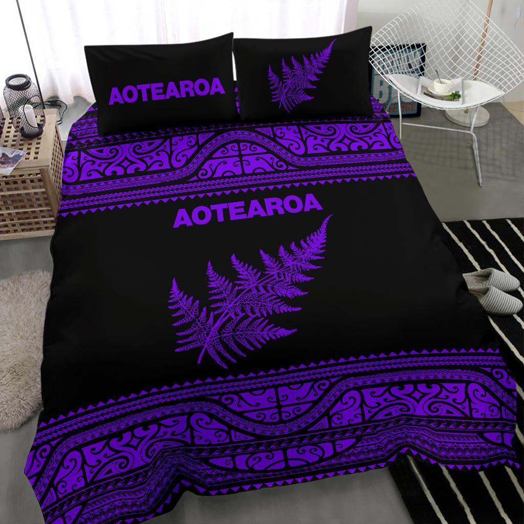 Aotearoa New Zealand Maori Bedding Set Silver Fern - Purple - Polynesian Pride