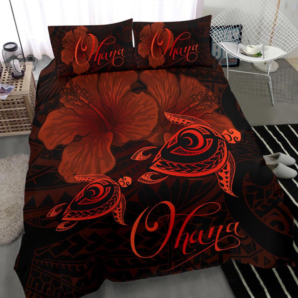 Hawaii Turtle Ohana Hibiscus Poly Bedding Set - Orange - Polynesian Pride