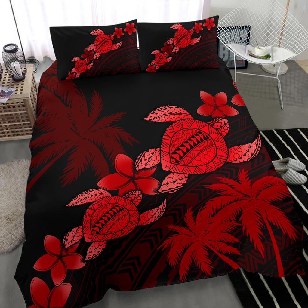 Hawaii Turtle Plumeria Coconut Tree Polynesian Bedding Set - Red - Polynesian Pride