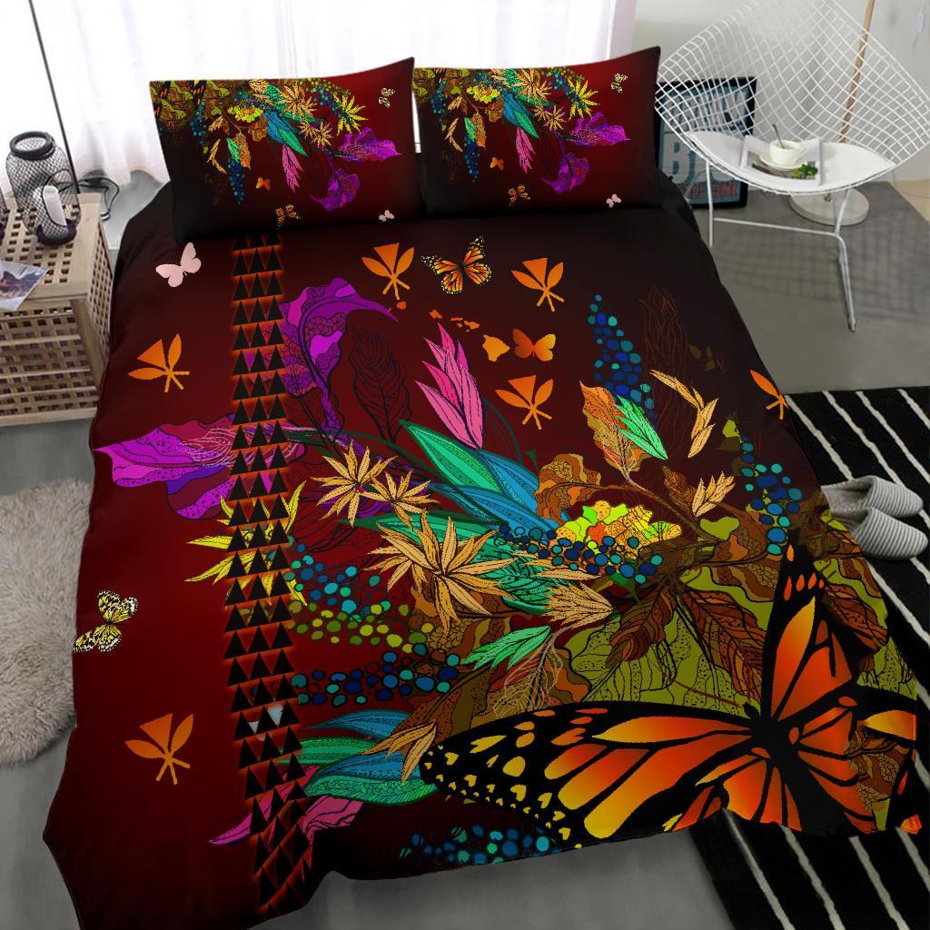 Polynesian Bedding Set Hawaii Duvet Cover Set - Bright Colored Floral Black - Polynesian Pride