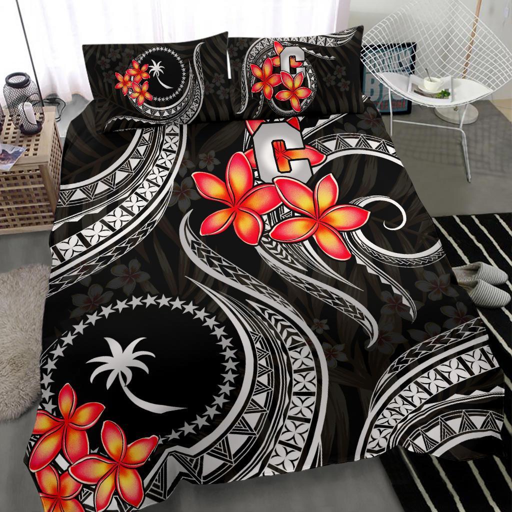 Micronesian Bedding Set - Chuuk Duvet Cover Set - Black Plumeria - Polynesian Pride