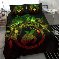 Polynesian Hawaii Bedding Set - Reggae Turtle Hibiscus Flower Frame Vintage - Polynesian Pride