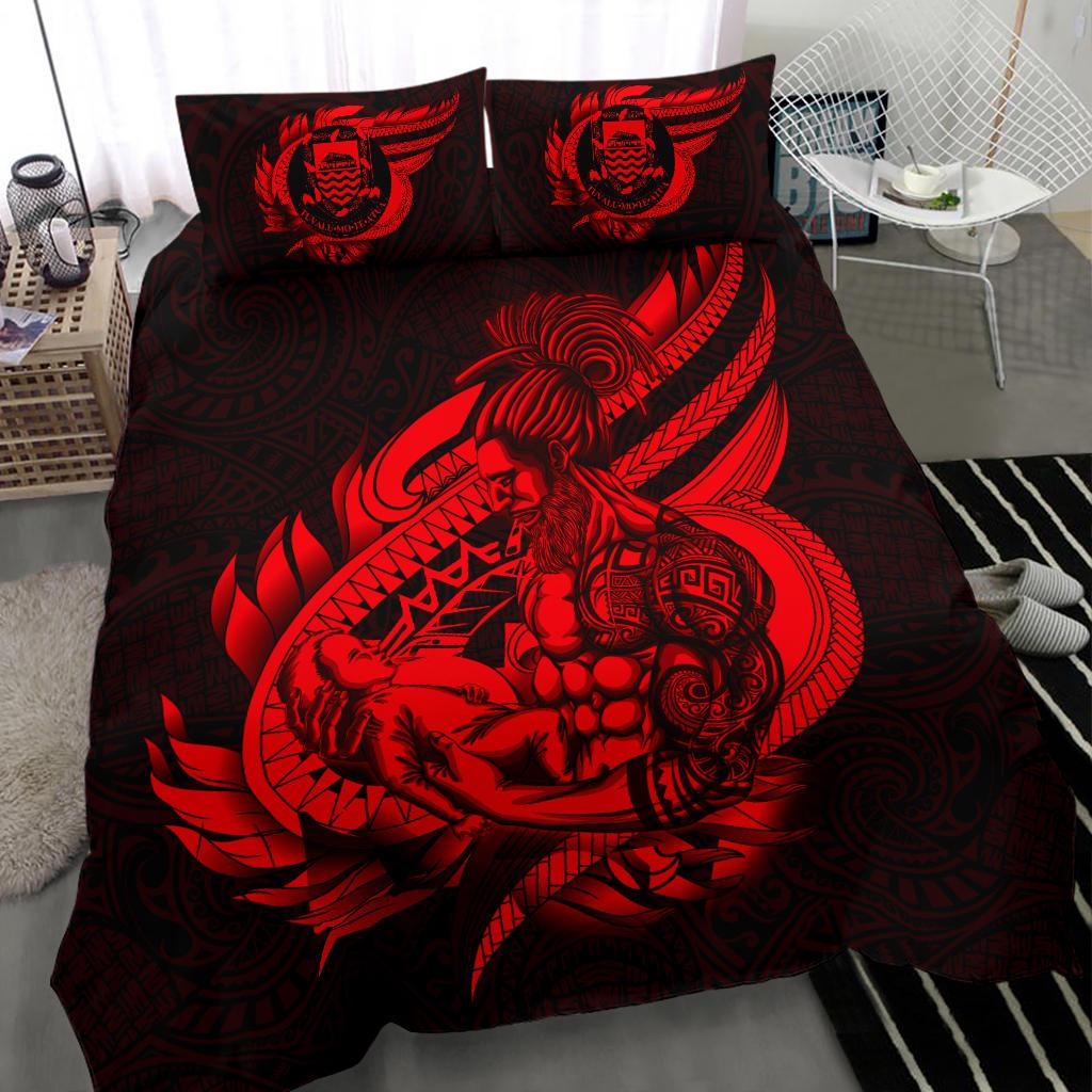 Polynesian Bedding Set - Tuvalu Duvet Cover Set Father And Son Red Red - Polynesian Pride