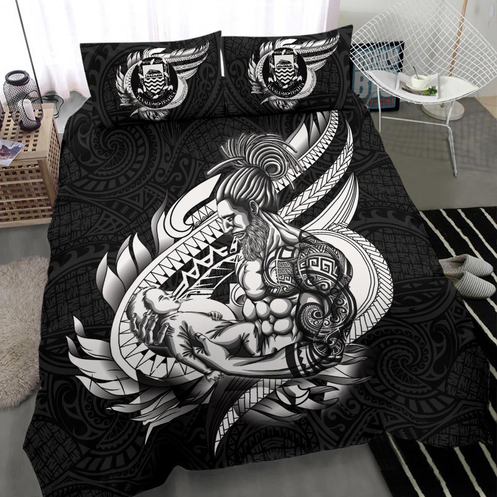 Polynesian Bedding Set - Tuvalu Duvet Cover Set Father And Son Black Black - Polynesian Pride