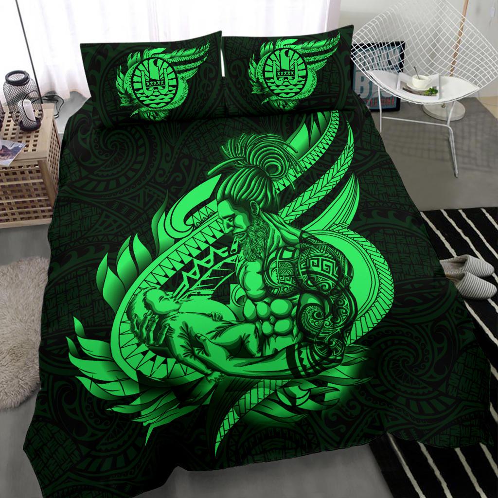 Polynesian Bedding Set - Tahiti Duvet Cover Set Father And Son Green Green - Polynesian Pride