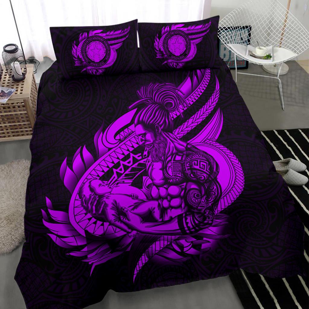 Polynesian Bedding Set - Northern Mariana Islands Duvet Cover Set Father And Son Purple Purple - Polynesian Pride