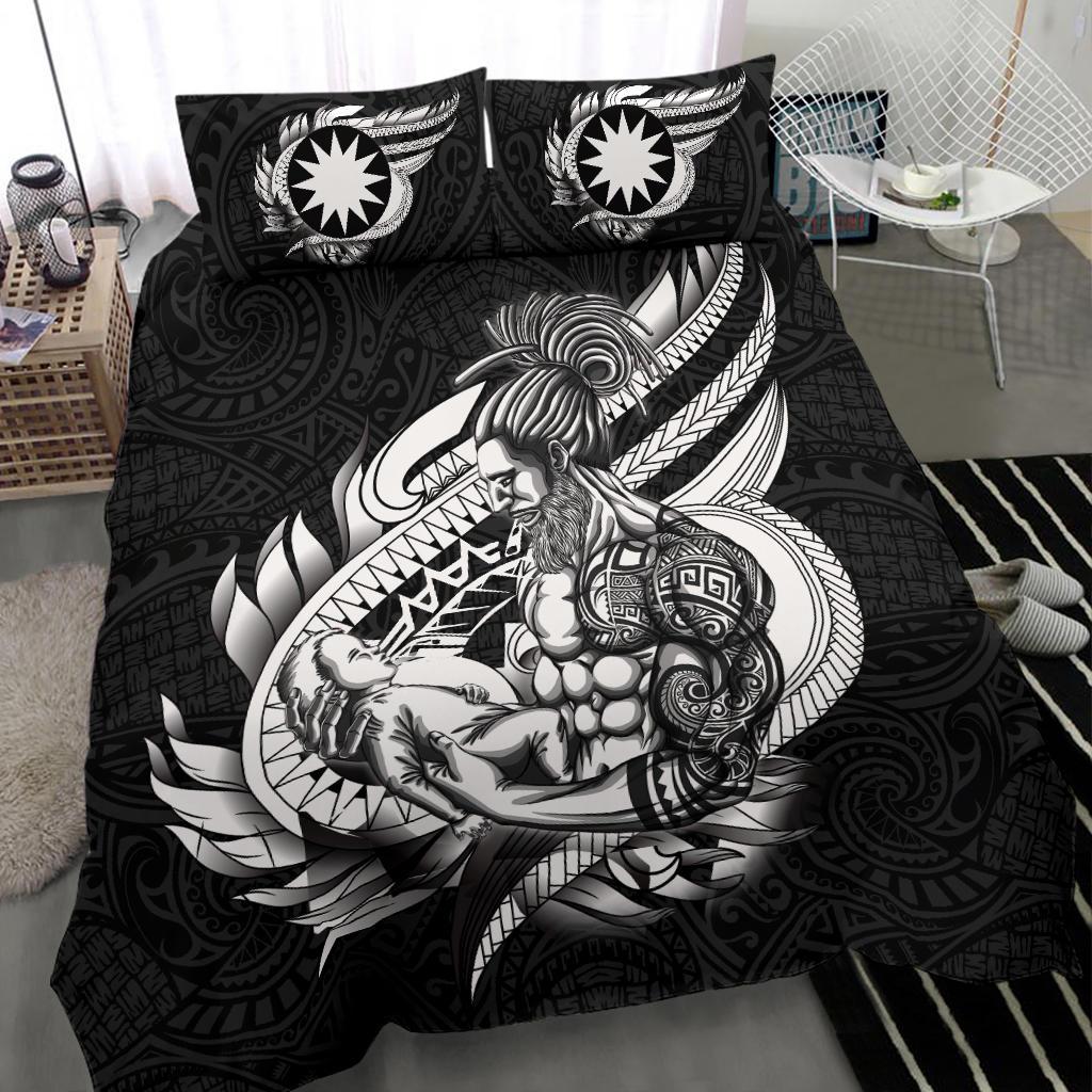 Polynesian Bedding Set - Nauru Duvet Cover Set Father And Son Black Black - Polynesian Pride