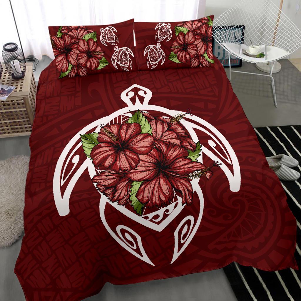 Hawaii Bedding Set - Hawaii Turtle Hibiscus Polynesian Bedding Set - Red One - Polynesian Pride