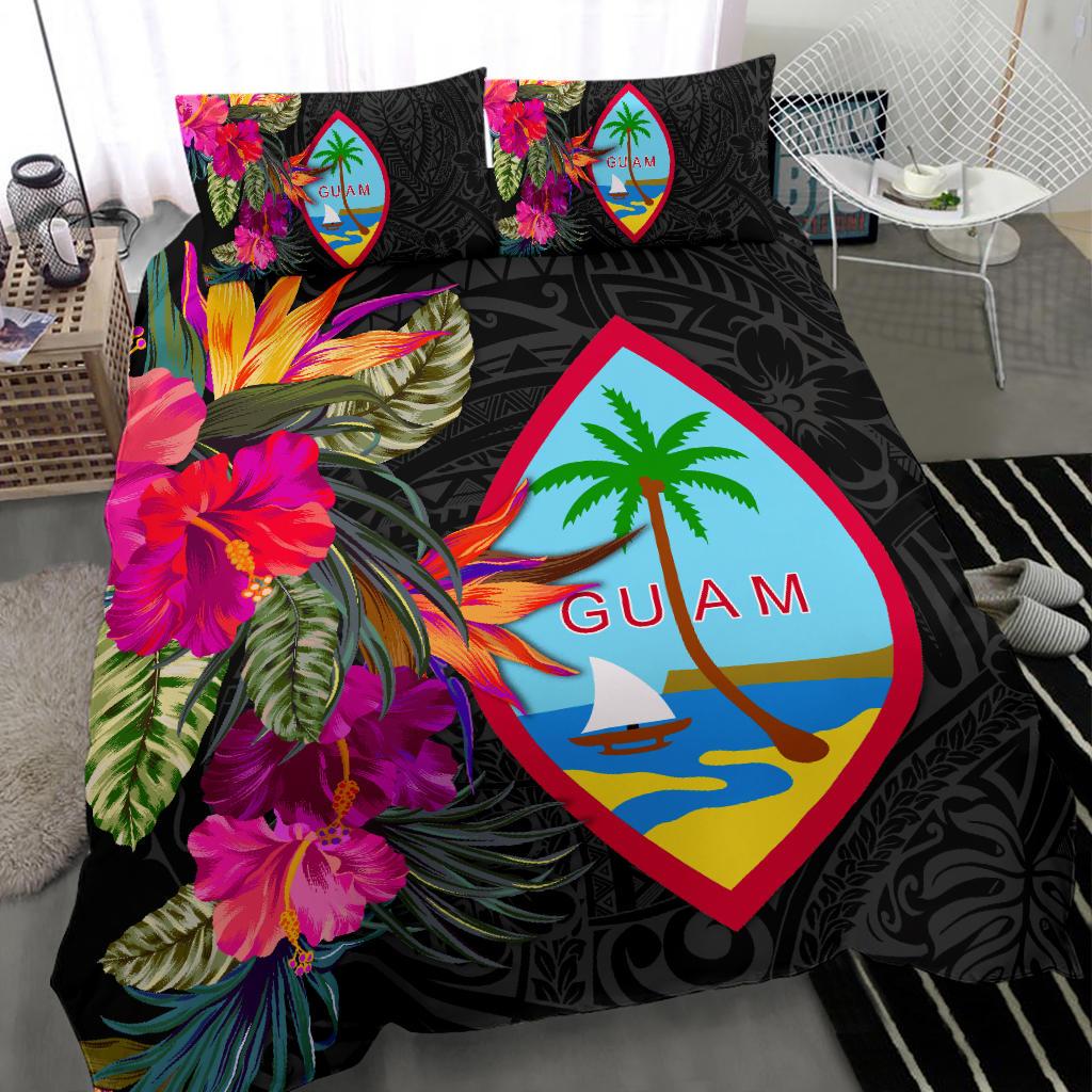 Guam Bedding Set - Hibiscus Polynesian Pattern Black - Polynesian Pride