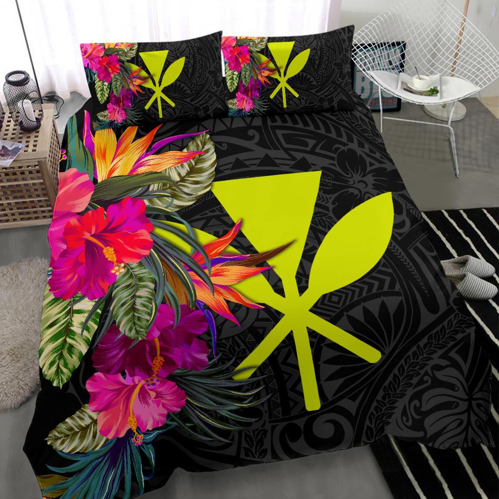 Hawaii Bedding Set Hibiscus Polynesian Pattern Black - Polynesian Pride