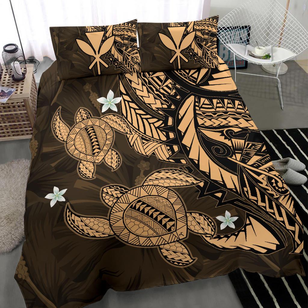 Hawaii Bedding Set - Hawaii Polynesian Turtle Hibiscus Bedding Set - Gold - Polynesian Pride