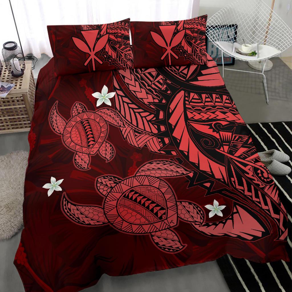 Hawaii Bedding Set - Hawaii Polynesian Turtle Hibiscus Bedding Set - Red - Polynesian Pride