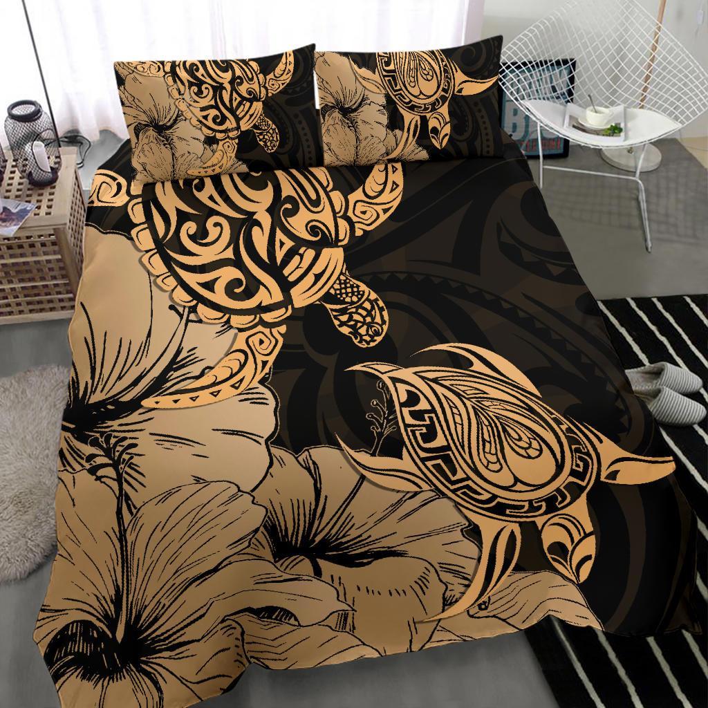 Hawaii Turtle Bedding Set Polynesian Hibiscus Art Gold AH - Polynesian Pride