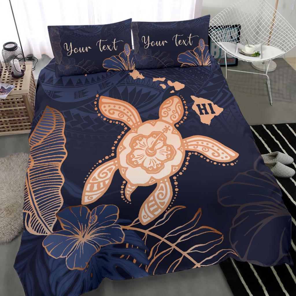 Personalized - Hawaii Kakau Polynesian Turtle Map Bedding Set - Indigo Ver 1 - Polynesian Pride