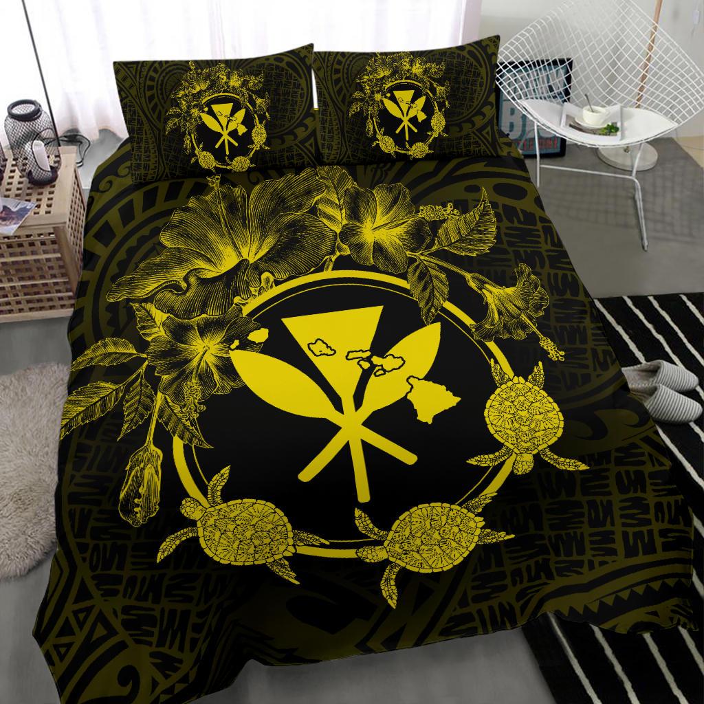 Hawaii Kanaka Turtle Hibiscus Polynesian Bedding Set - Anthea Style Yellow - Polynesian Pride