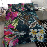 Hawaii Map Turtle Swimming Hibiscus Plumeria Moana Bedding Set - Polynesian Pride