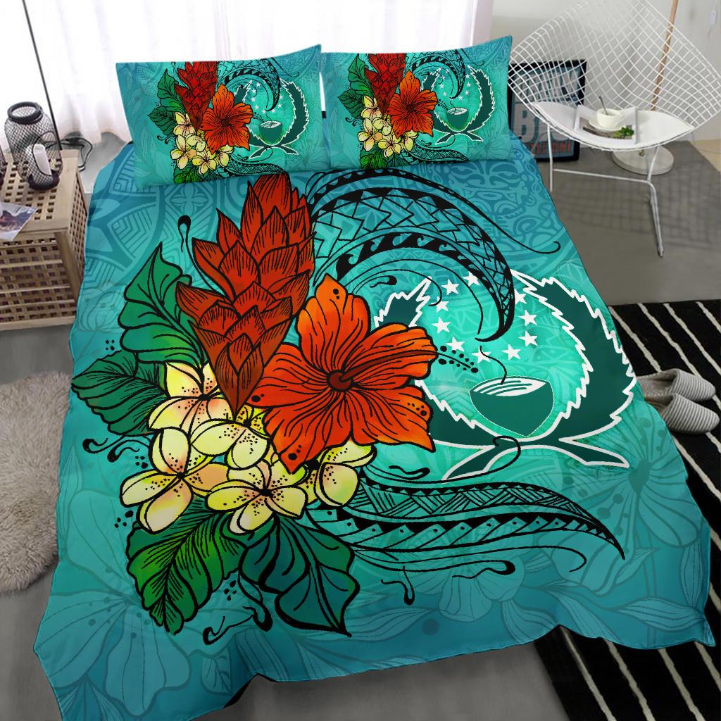 Pohnpei State Bedding Set - Tropical Flowers Style Black - Polynesian Pride