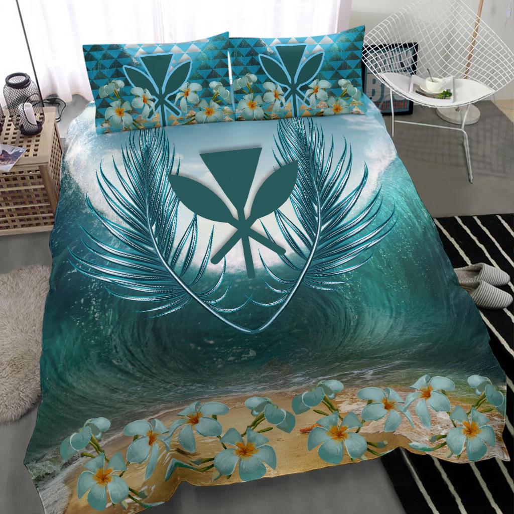 Hawaii Polynesia Bedding Set - Palm Leave and Plumeria Under Sea One Color - Polynesian Pride